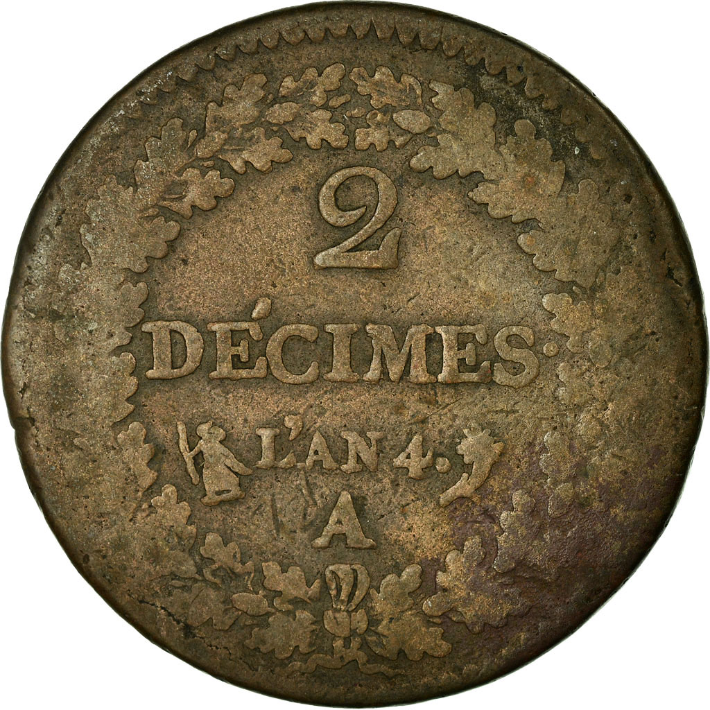 Coin, France, Dupré, 2 Décimes, 1795, , Bronze, KM:638.1, Gadoury:300