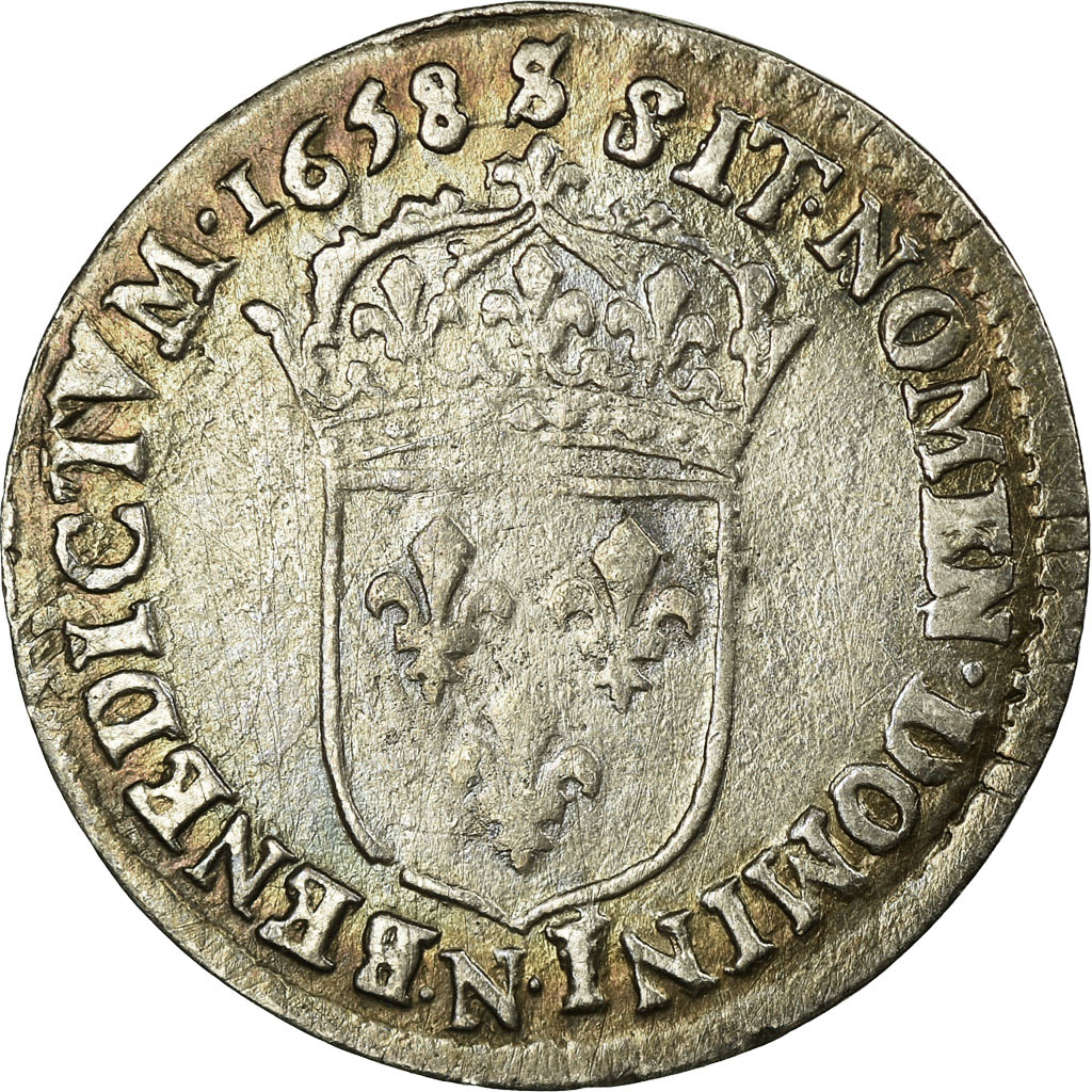 Coin, France, Louis XIV, 1/12 Écu à la mèche longue, 1/12 ECU, 10 Sols, 1658