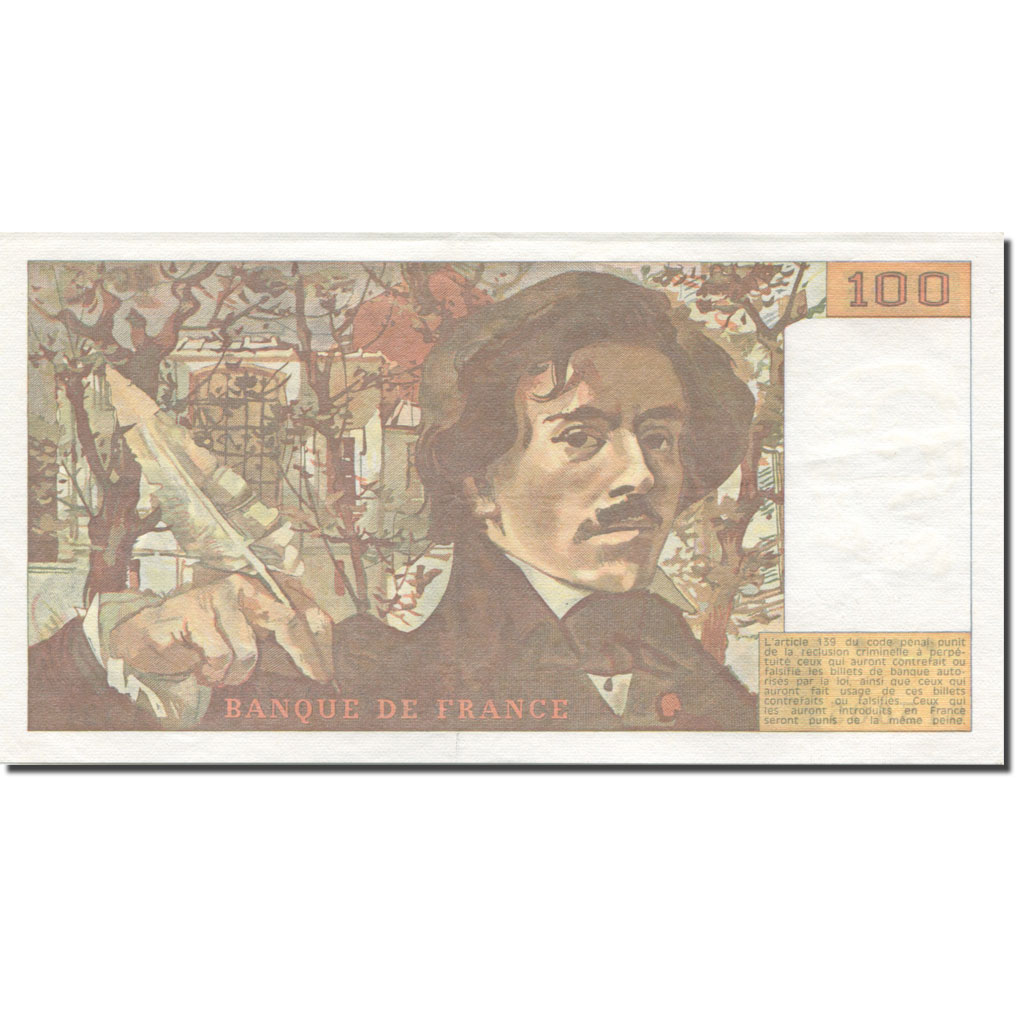 France, 100 Francs, Delacroix, 1987, UNC(65-70), Fayette:69.11, KM:154c