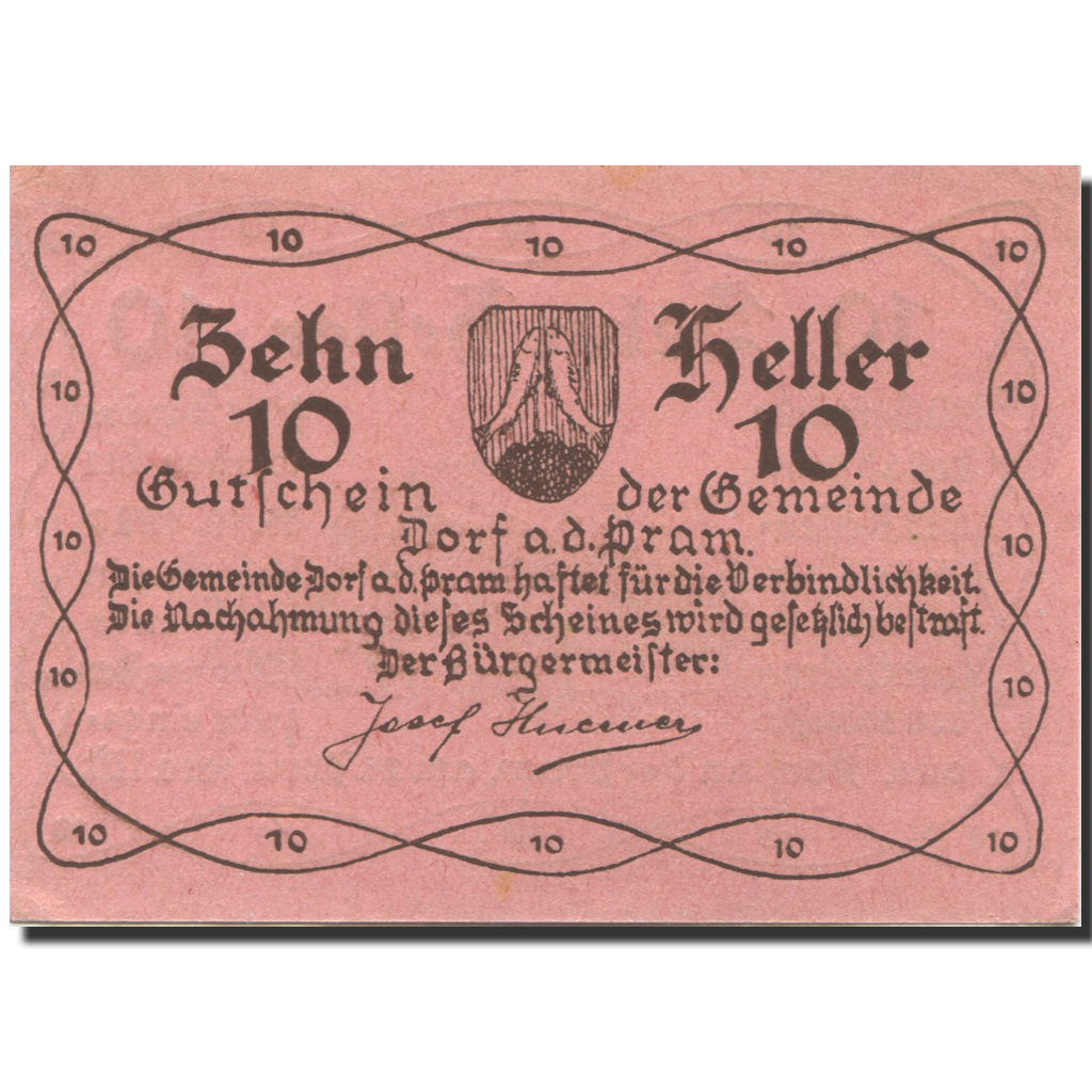 Banknote, Austria, Dorf a/d Pram, 10 Heller, château, 1920 UNC(63) Mehl:FS 129Ia