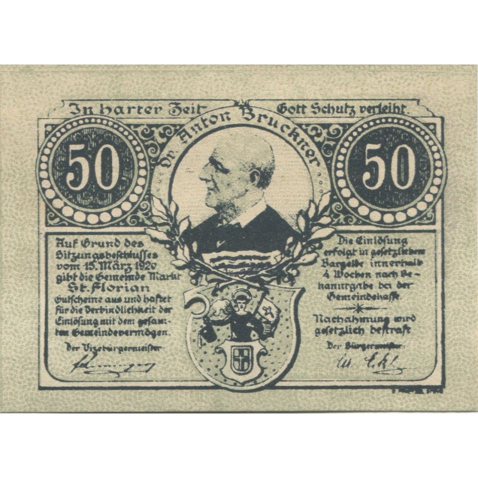 Billete, Austria, St Florian, 50 Heller, Blason, 1920, SC, Mehl:FS 878I