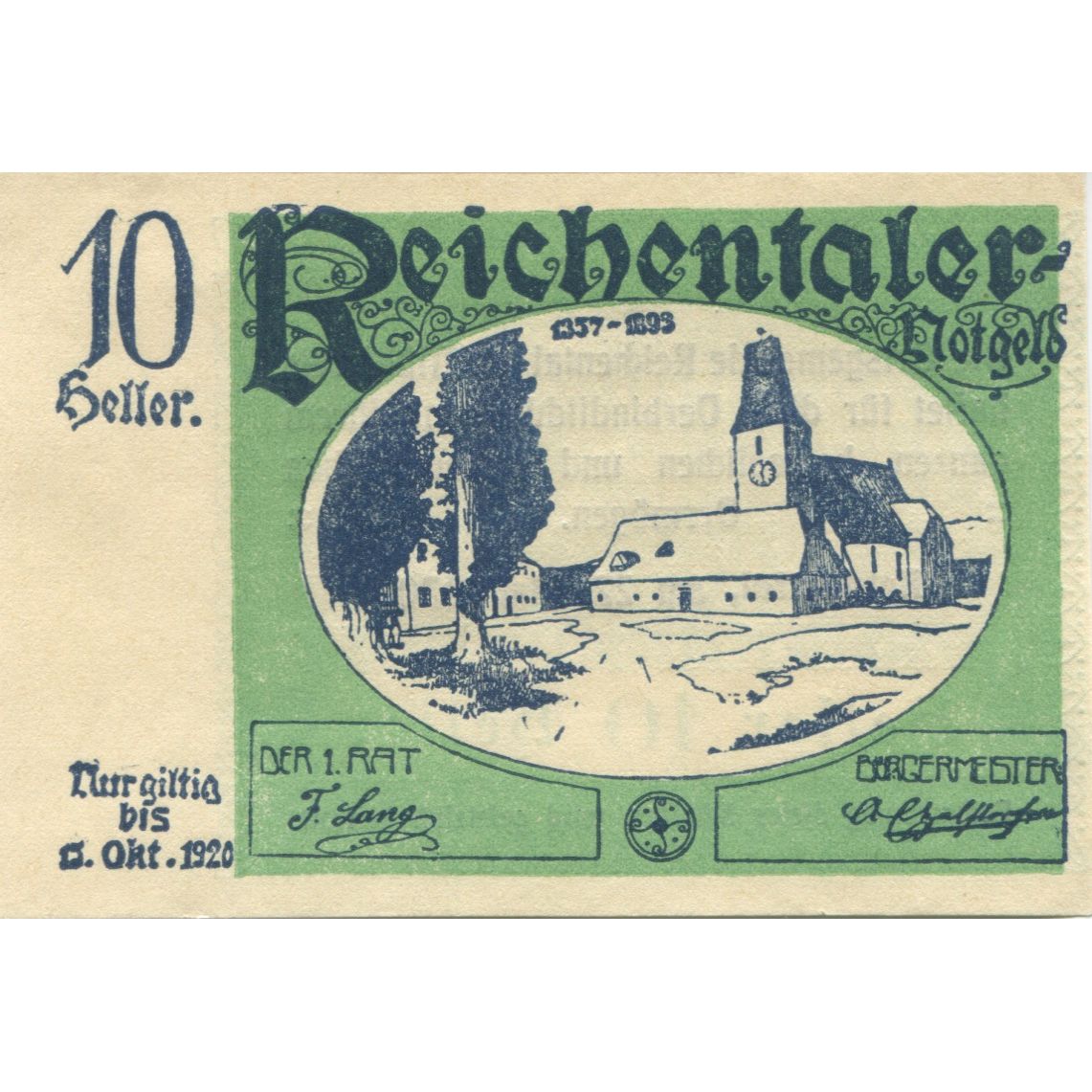 Billete, Austria, Reichental, 10 Heller, Eglise, 1920, SC, Mehl:FS 827Ia