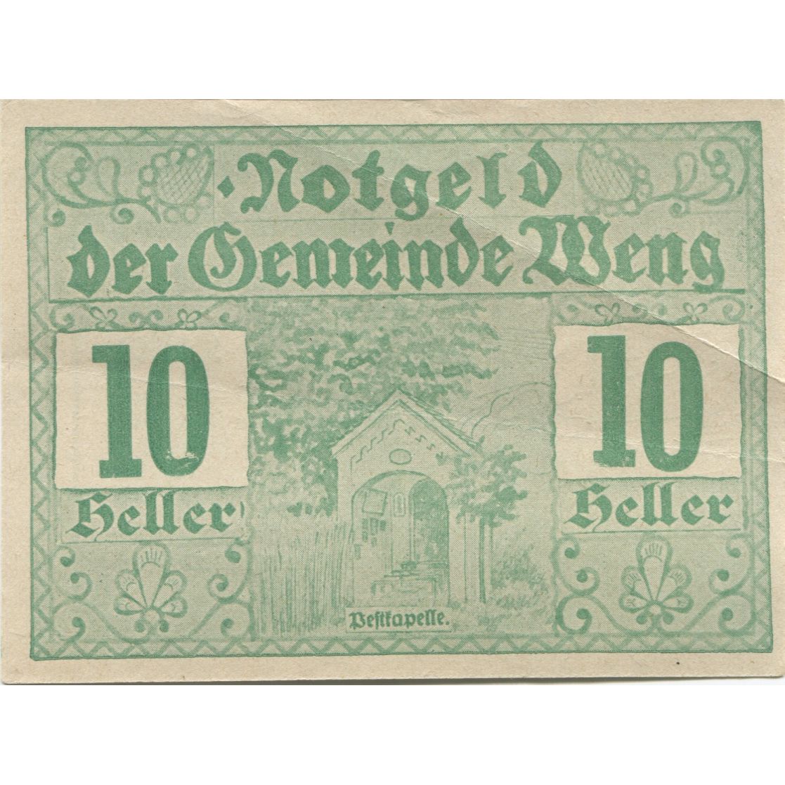 Billete, Austria, Weng, 10 Heller, Monument, 1920, SC, Mehl:FS 1171I.1