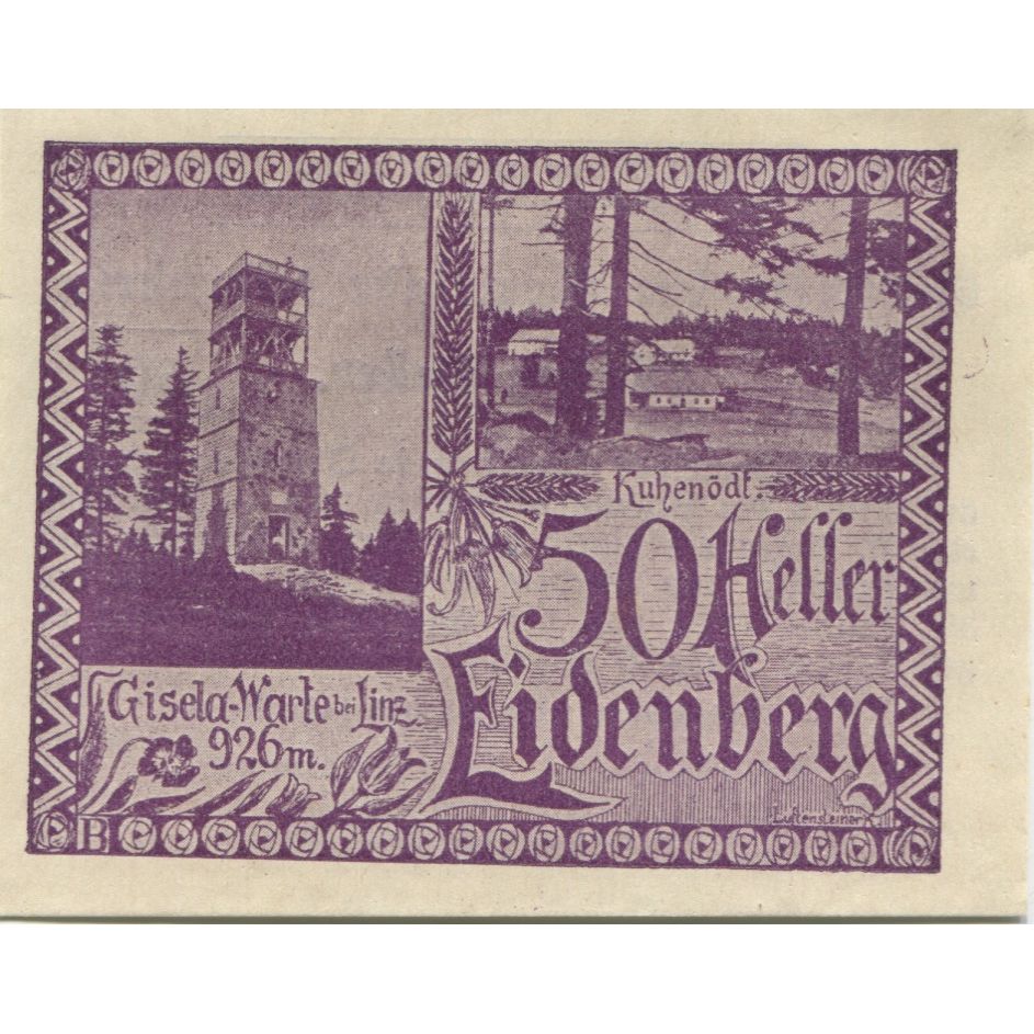 Billete, Austria, Eidenberg, 50 Heller, Forêt, 1921 SC, Mehl:FS 168IIa