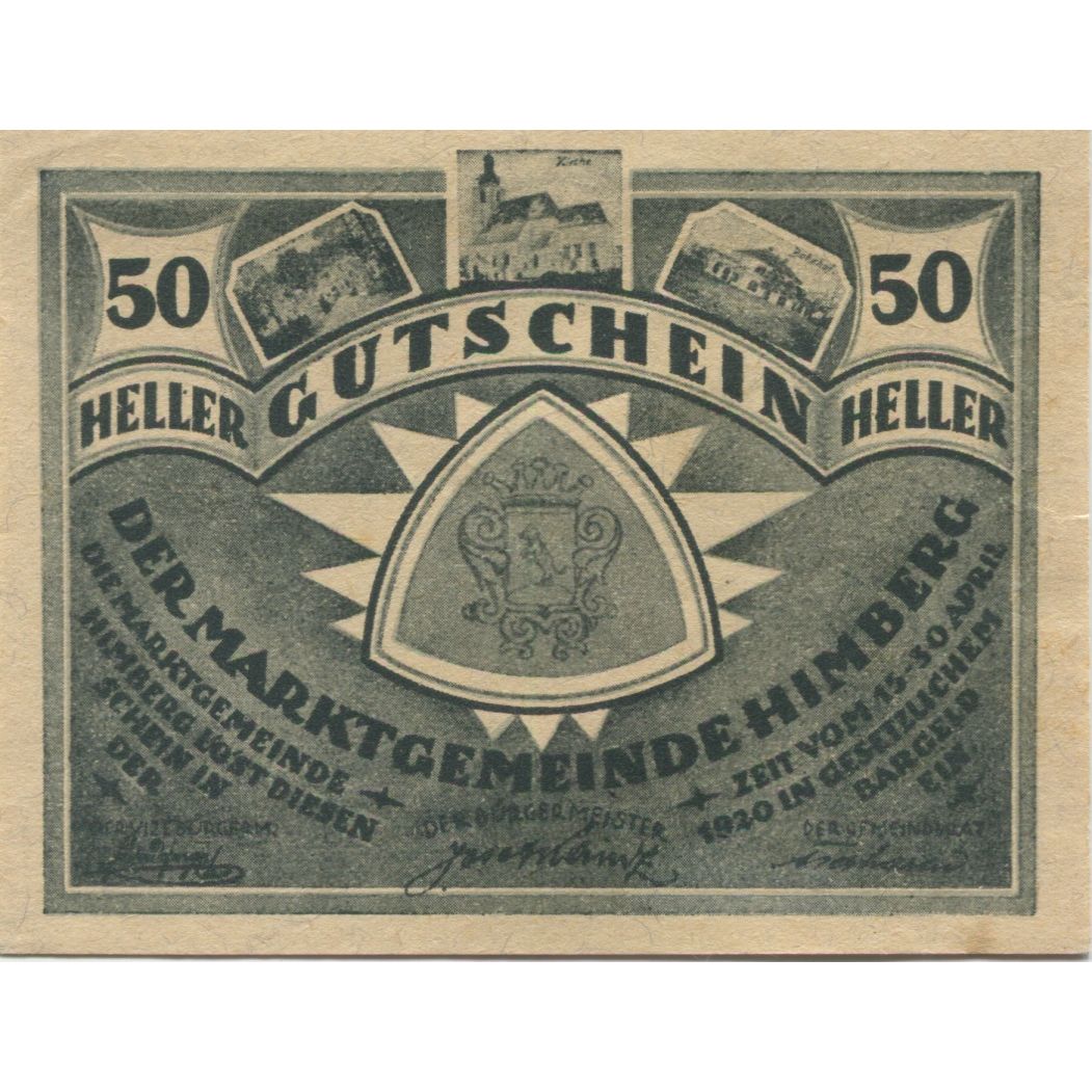 Billete, Austria, Himberg, 50 Heller, Blason, 1920, EBC, Mehl:FS 374a