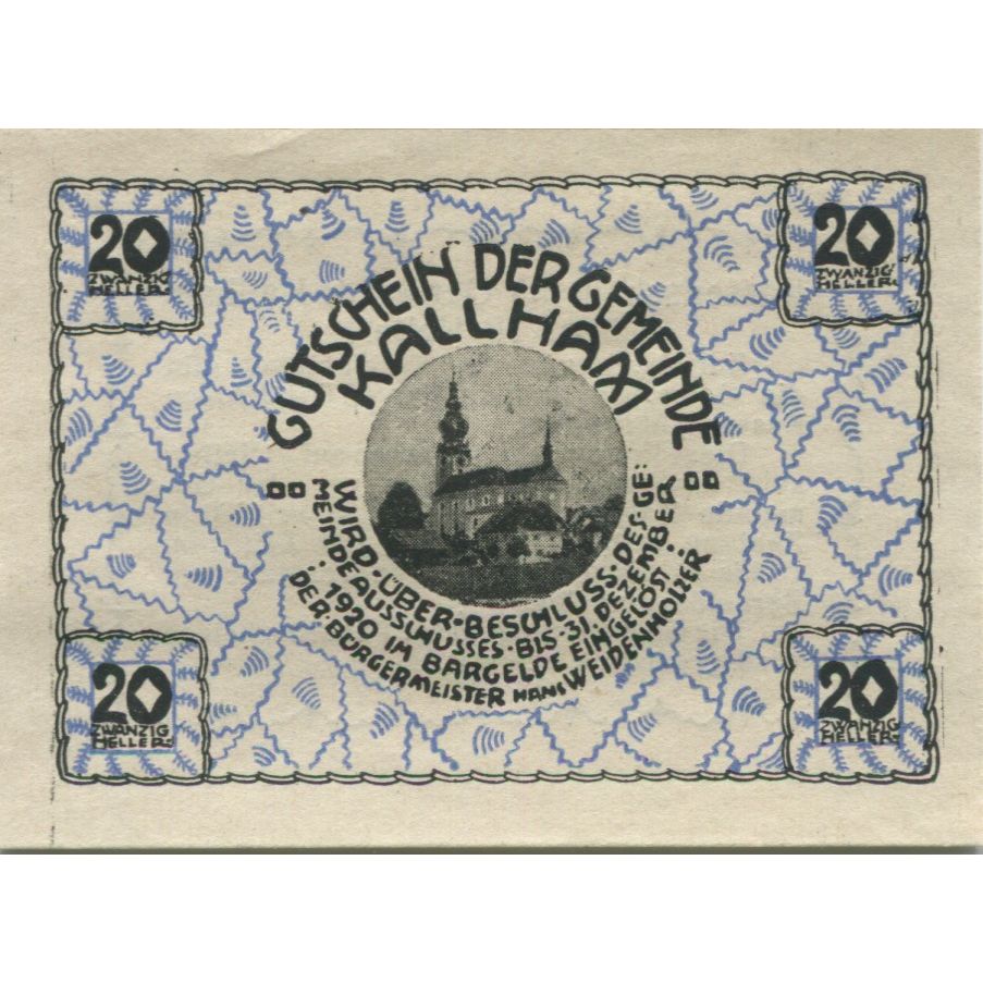 Billete, Austria, Kallham, 20 Heller, Eglise, 1920, 1920-09-15, SC, Mehl:FS 422a