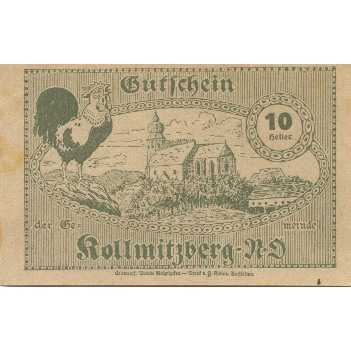 Billete, Austria, Kollmitzberg, 10 Heller, paysage 1920-12-30, EBC Mehl:FS 462c