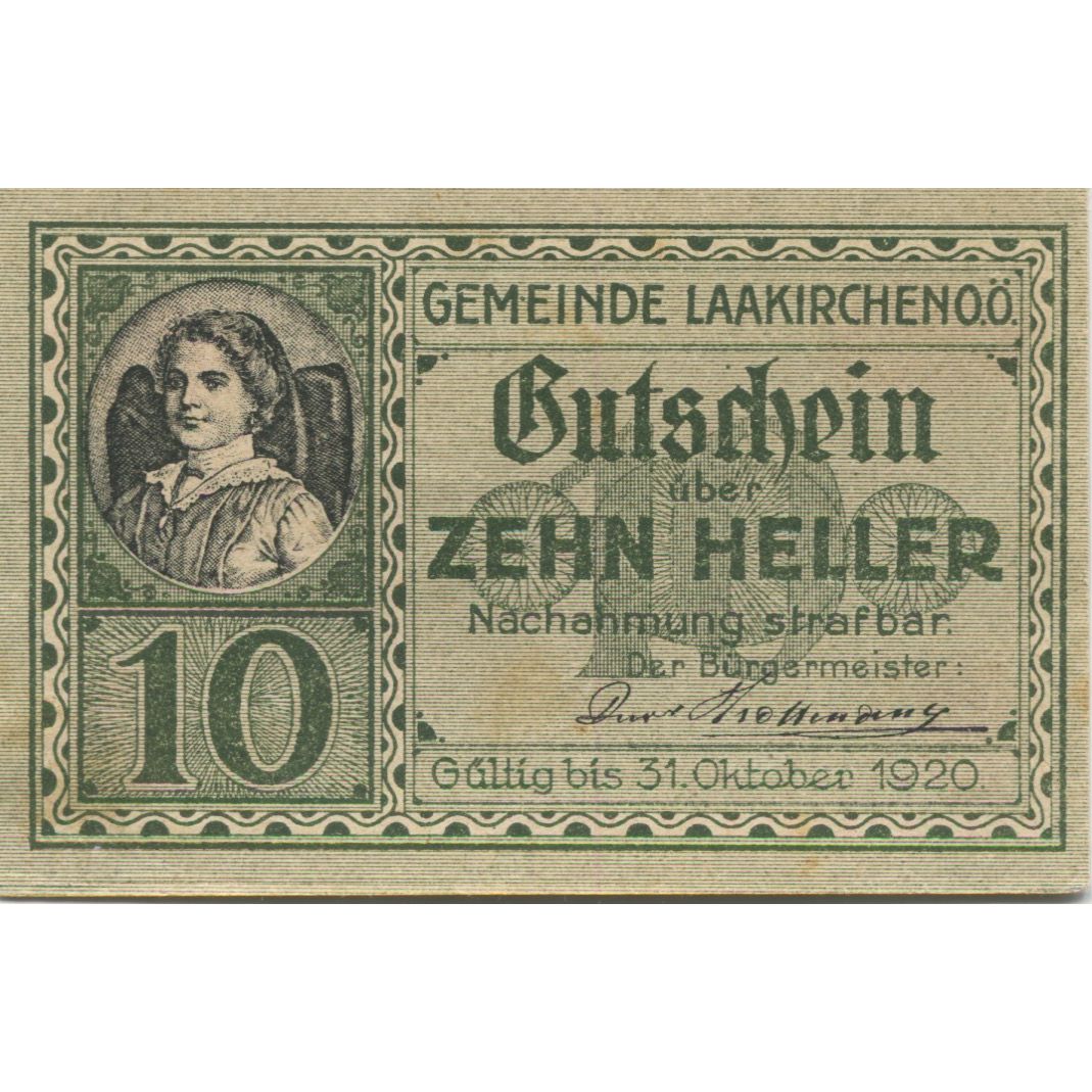 Billete, Austria, Laakirchen, 10 Heller, paysage 1920-10-31, SC Mehl:FS 494b