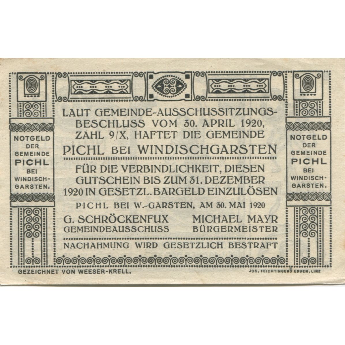 Billete, Austria, Pichl, 40 Heller, personnage 1920-12-31, EBC+, Mehl: FS 748Ig