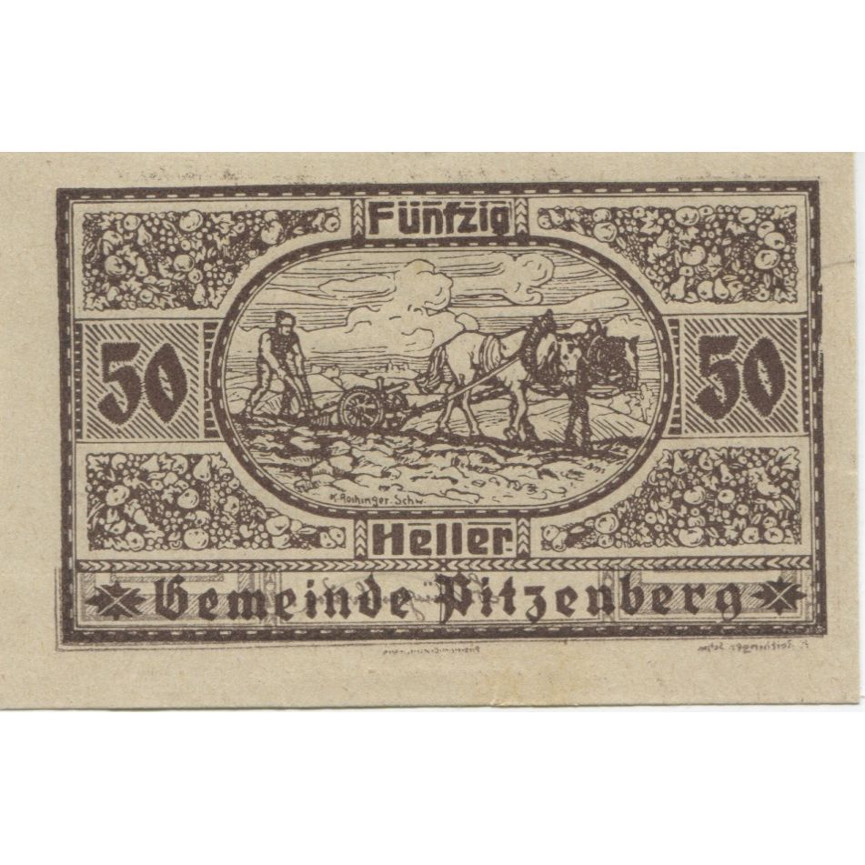 Billete, Austria, Pitzenberg, 50 Heller, champs, 1920 SC, Mehl:FS 753