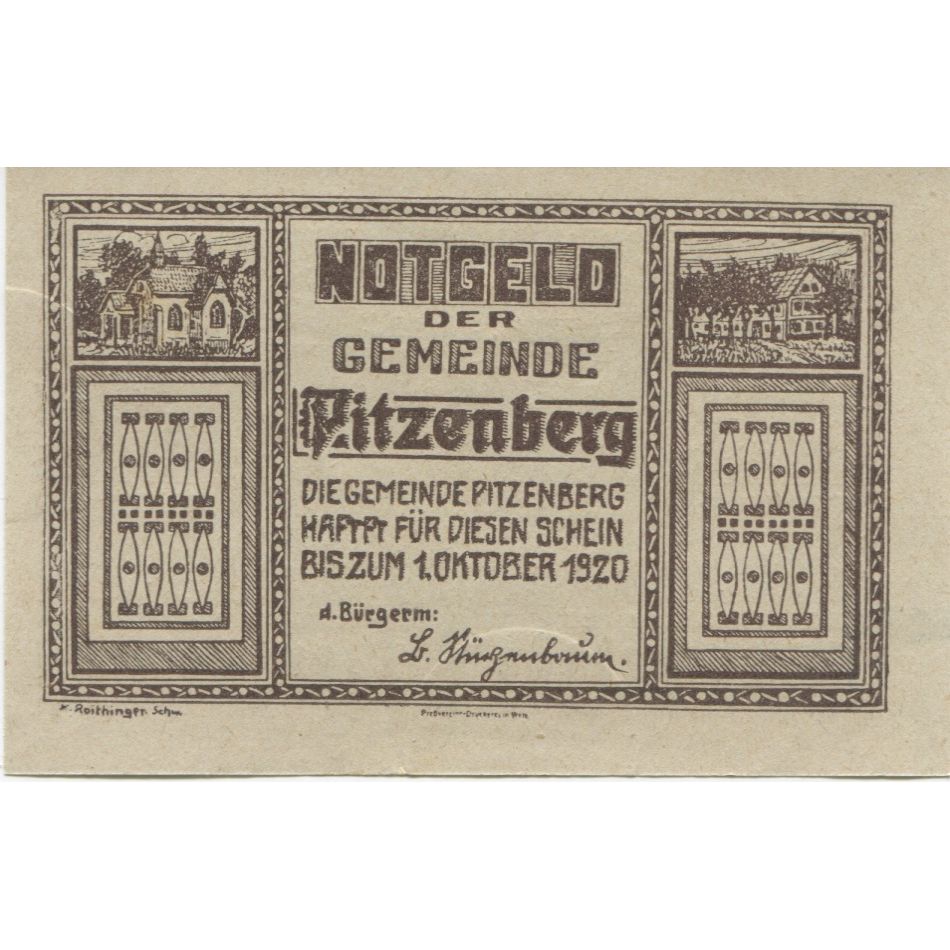 Billete, Austria, Pitzenberg, 50 Heller, champs, 1920 SC, Mehl:FS 753