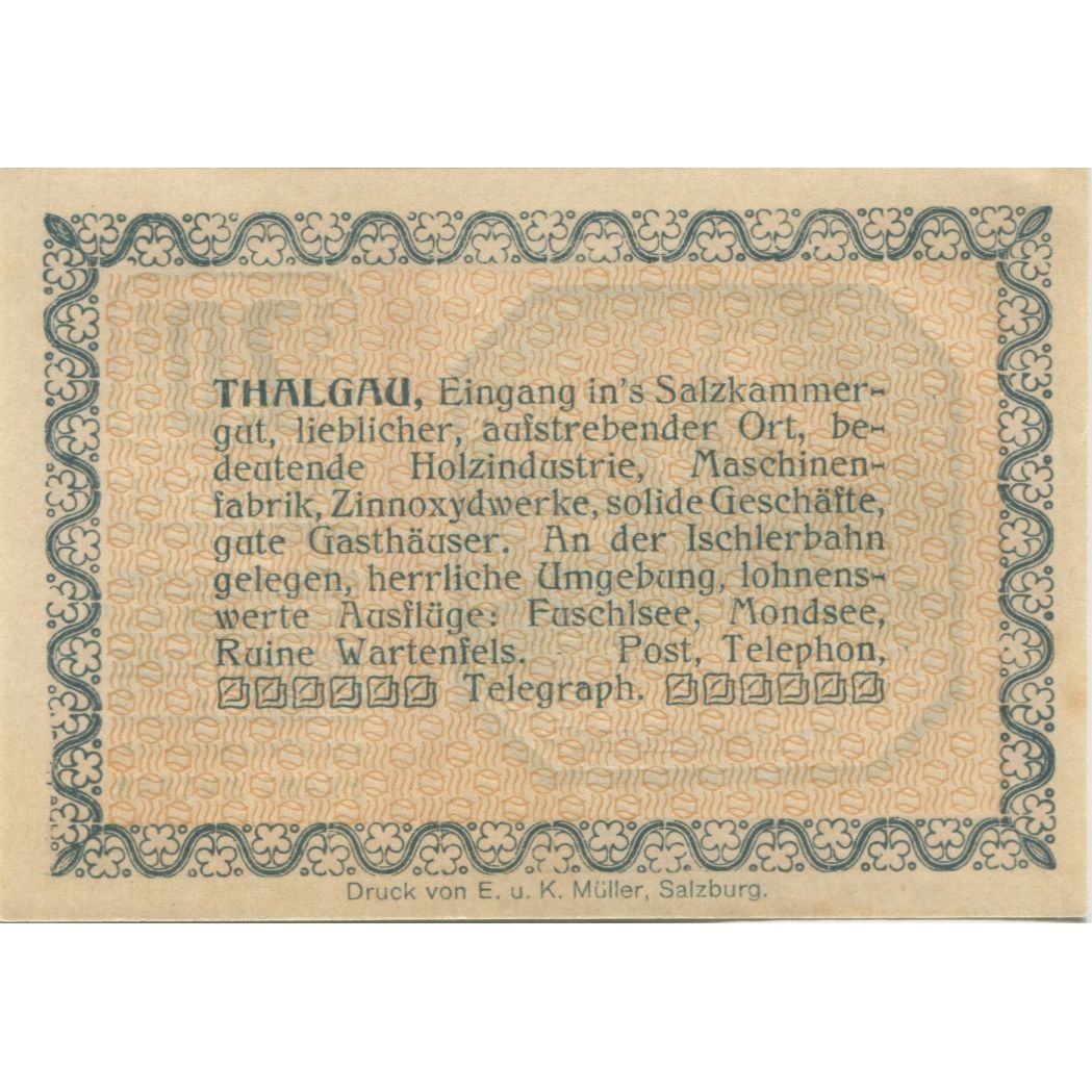 Billete, Austria, Thalgau, 20 Heller, chalet 1920-09-30, SC, Mehl:FS 1065a