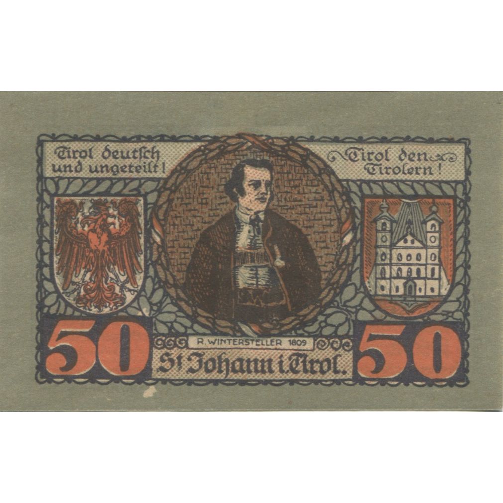 Billete, Austria, St Johann, 50 Heller, personnage, 1921 SC Mehl:FS 898a