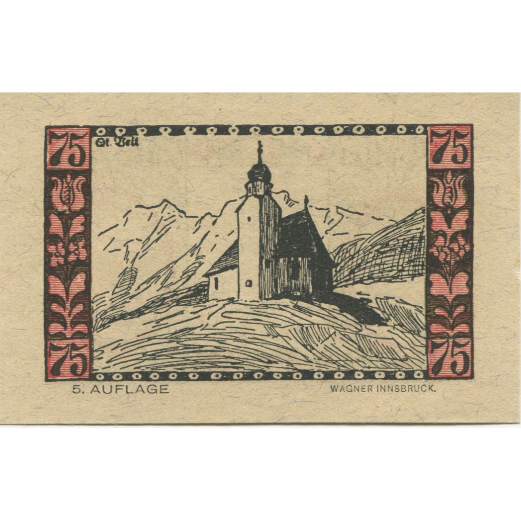 Billete, Austria, Telfs, 75 Heller, portrait 1921-01-31, SC Mehl:FS 1061d
