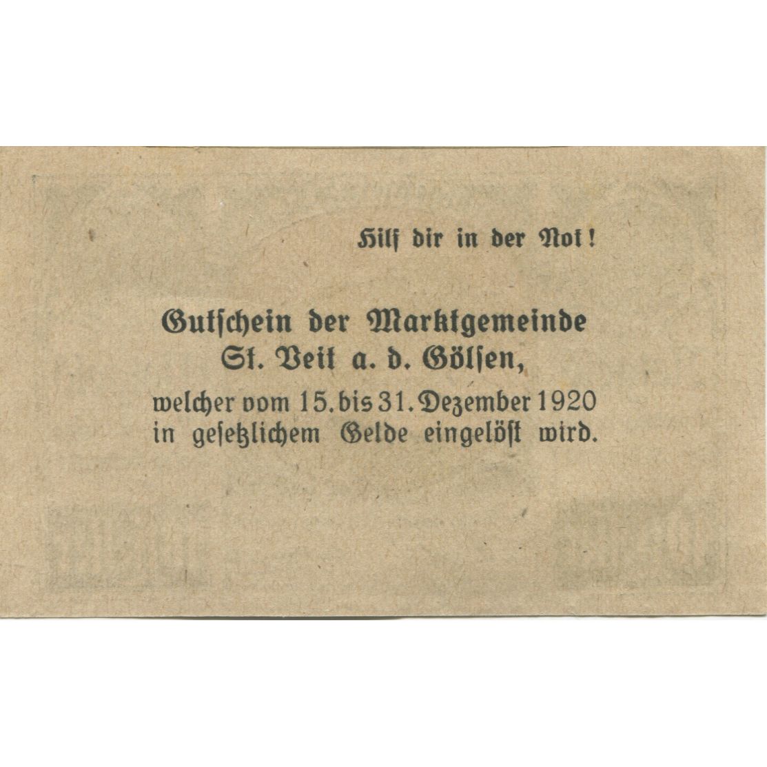 Billete, Austria, St Veit, 10 Heller, paysage 1920-12-31, SC, Mehl:FS 942a