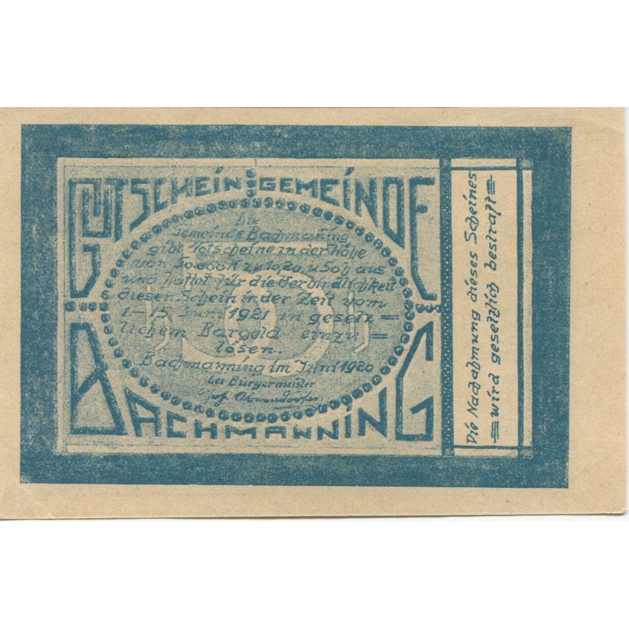 Billete, Austria, Bachmanning, 50 Heller, paysage 1921-06-15, SC Mehl:FS 72Ic