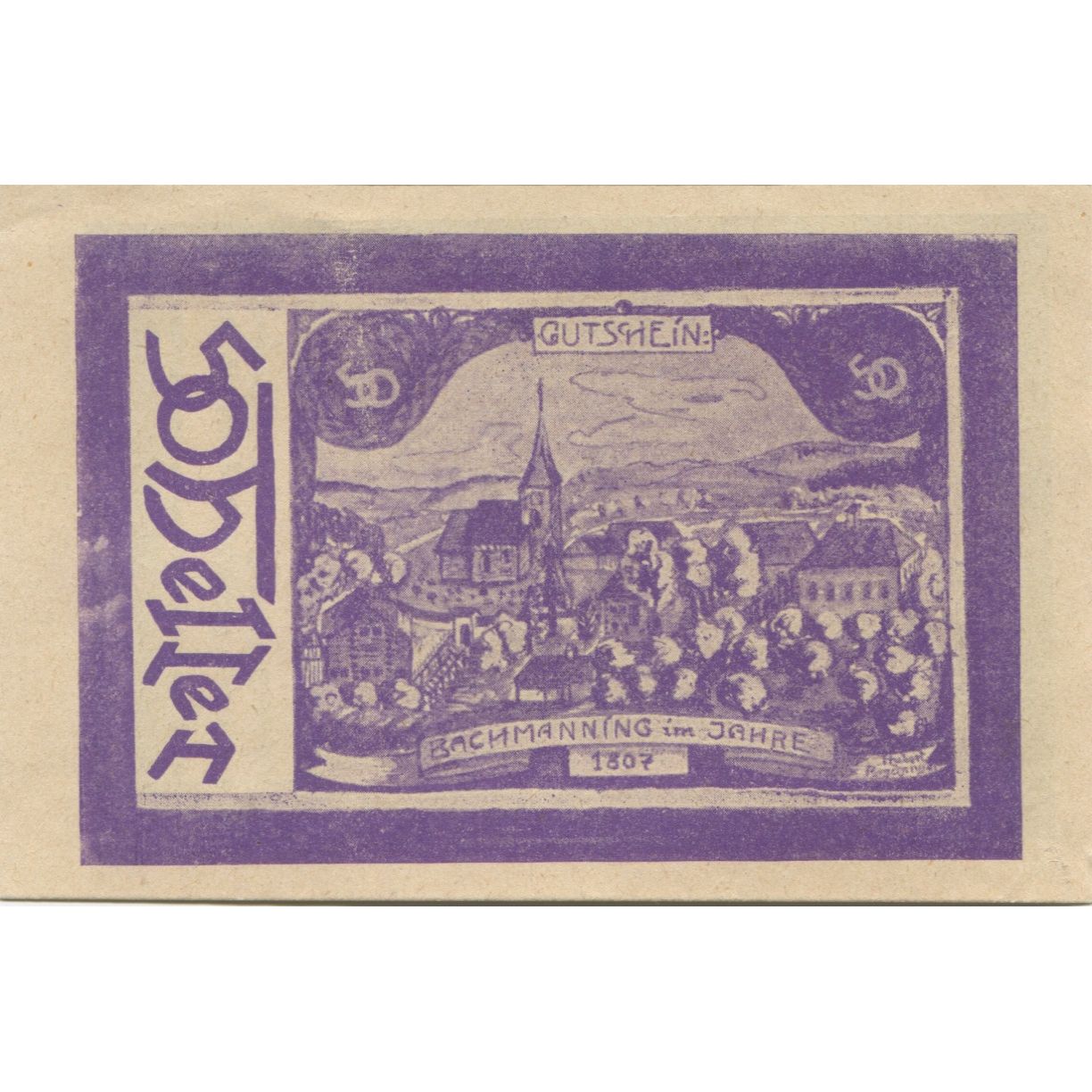 Billete, Austria, Bachmanning, 50 Heller, paysage 1921-06-15, SC Mehl:FS 72Ic