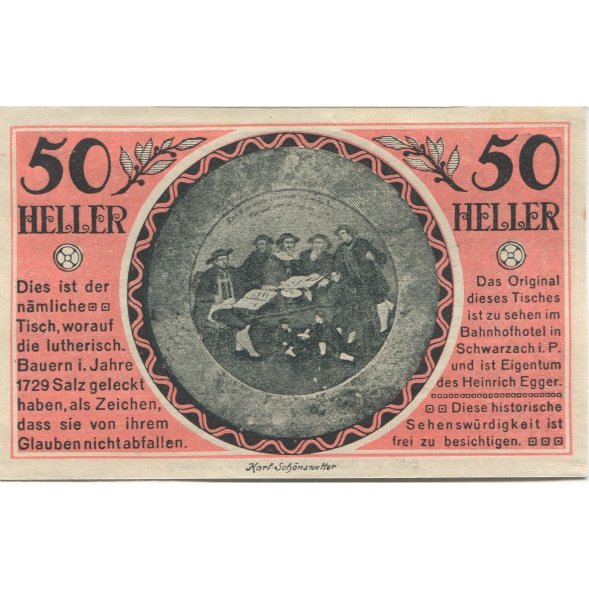Billete, Austria, Schwarzach, 50 Heller, personnage, 1920 SC Mehl:FS 978