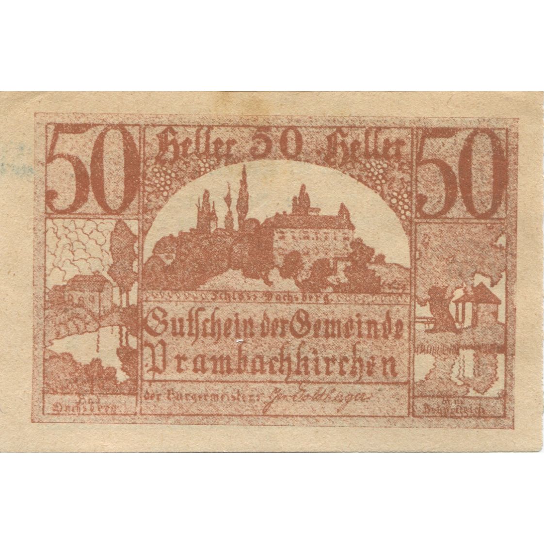 Billete, Austria, Prambachkirchen, 50 Heller, château, 1920, EBC+, Mehl:FS 779a