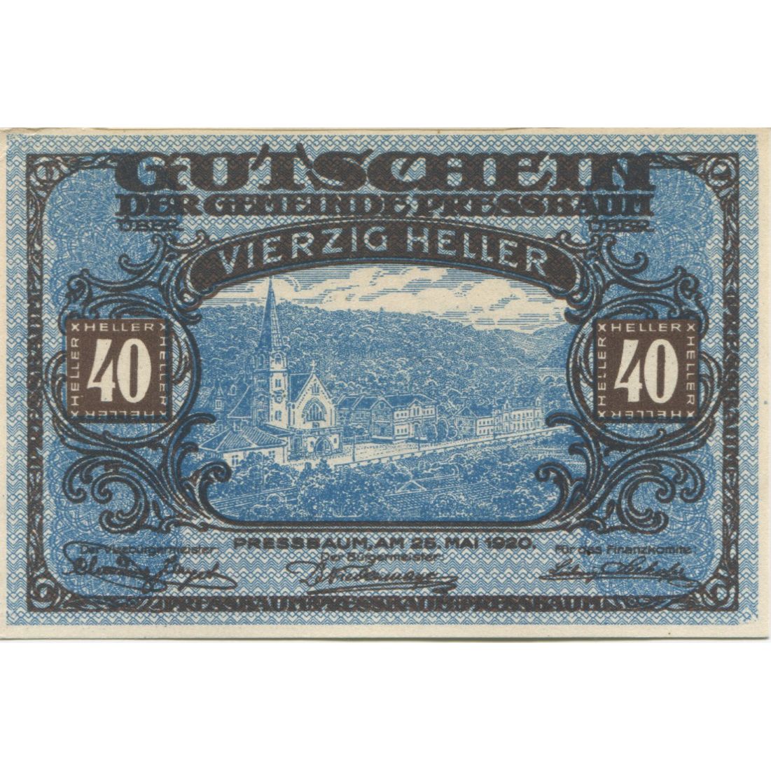 Billete, Austria, Pressbaum, 40 Heller, paysage 1921-07-31, SC Mehl:FS 784a