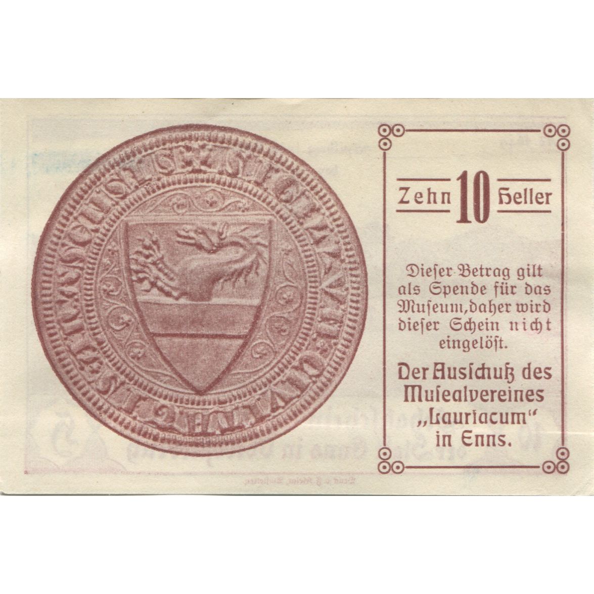Billete, Austria, Enns, 10 Heller, château, 1920, SC, Mehl:FS 176a