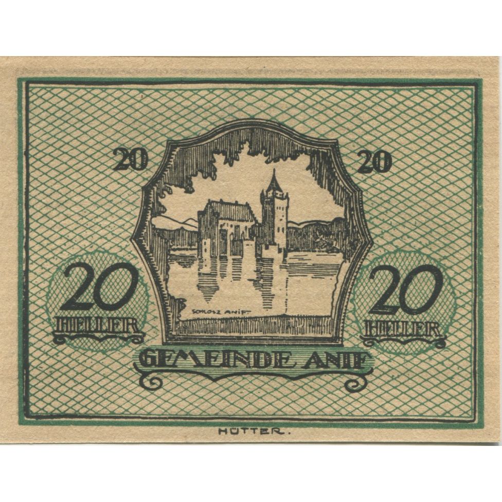 Billete, Austria, Anif, 20 Heller, château, 1920, 1920-12-15, SC, Mehl:FS 43a
