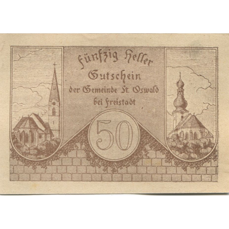 Billete, Austria, St Oswald, 50 Heller, Eglise 1920-11-01, SC, Mehl:FS 917