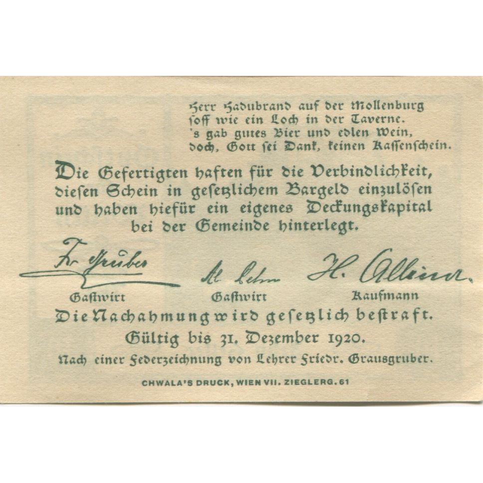 Billete, Austria, Weiten, 10 Heller, ruine, 1920, 1920-12-31, SC, Mehl:FS 1162b