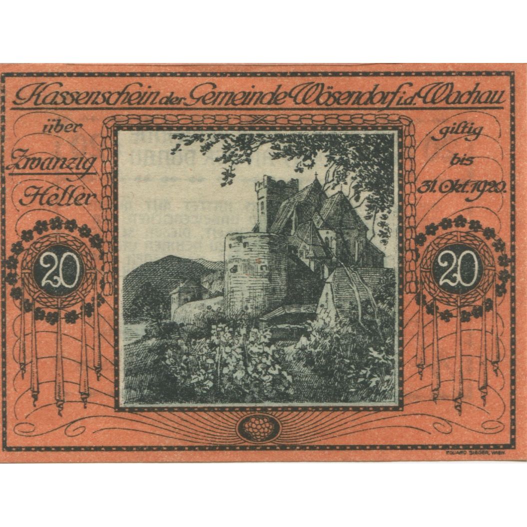 Billete, Austria, Wösendorf, 20 Heller, château 1920-12-31, SC Mehl:FS 1255a