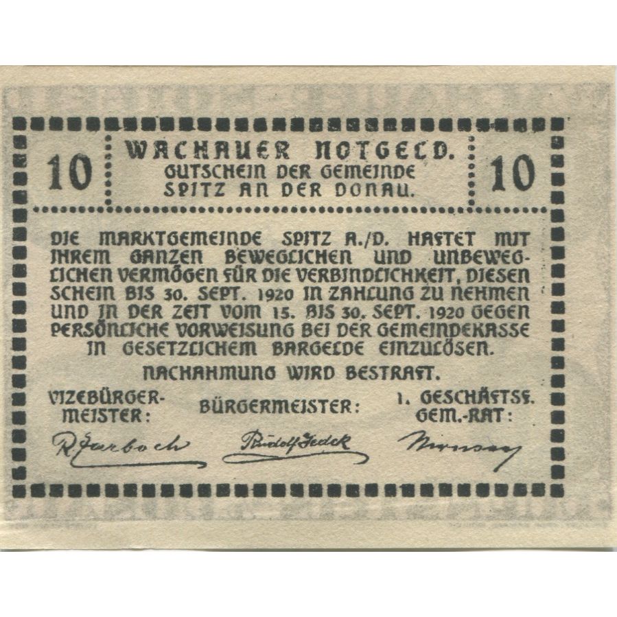 Billete, Austria, Dürnstein, 10 Heller, monastère 1920-09-30, SC Mehl:FS 1122