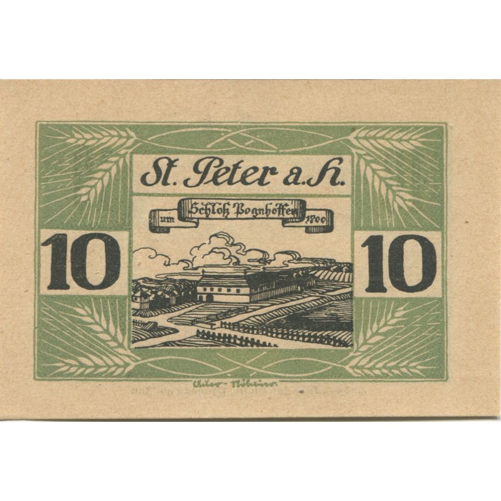 Billete, Austria, St Peter am Hart, 10 Heller, château, 1920 SC Mehl:FS 925b