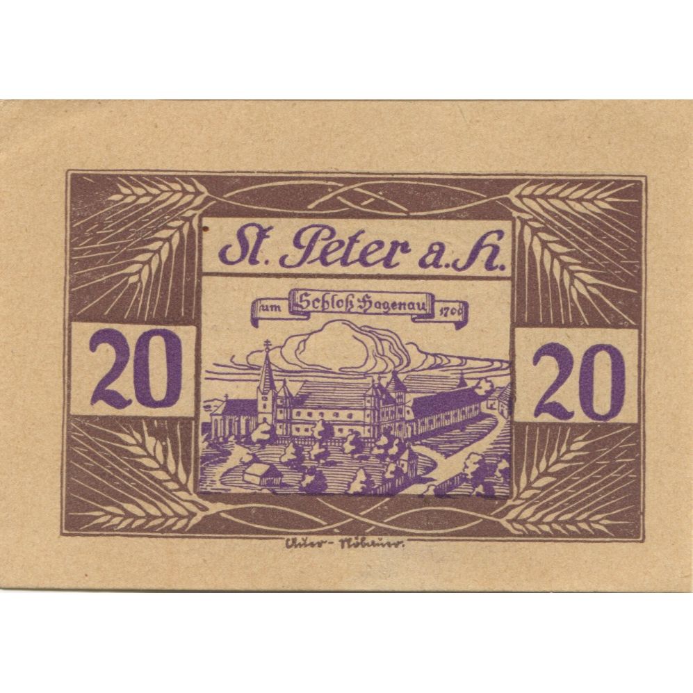 Billete, Austria, St Peter am Hart, 20 Heller, château, 1920 SC Mehl:FS 925b