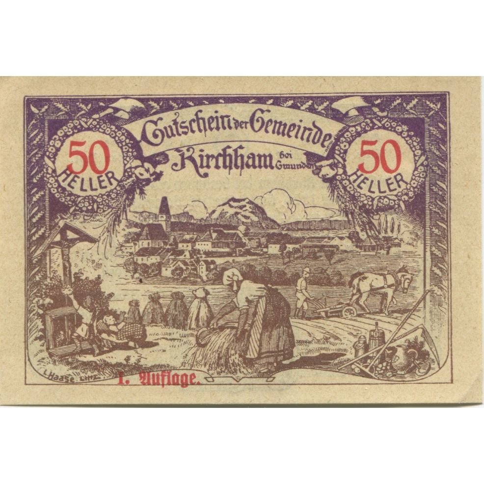 Billete, Austria, Kirchham, 50 Heller, champs 1920-05-09, SC Mehl:FS 446Ia
