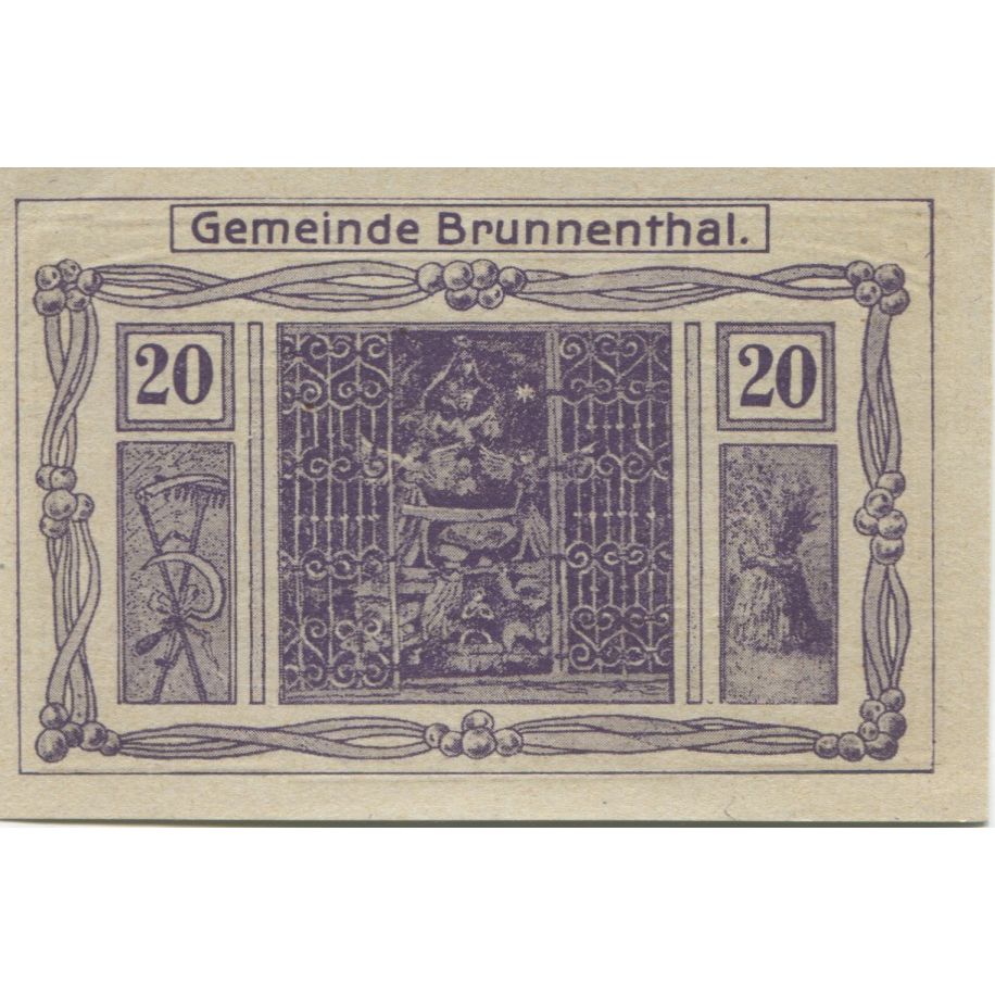 Billete, Austria, Brunnenthal, 20 Heller, blé 1920-12-15, SC, Mehl:FS 111a