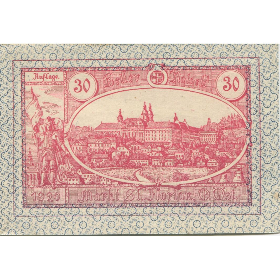 Billete, Austria, St Florian, 30 Heller, village 1920-10-31, SC Mehl:FS 879Ib