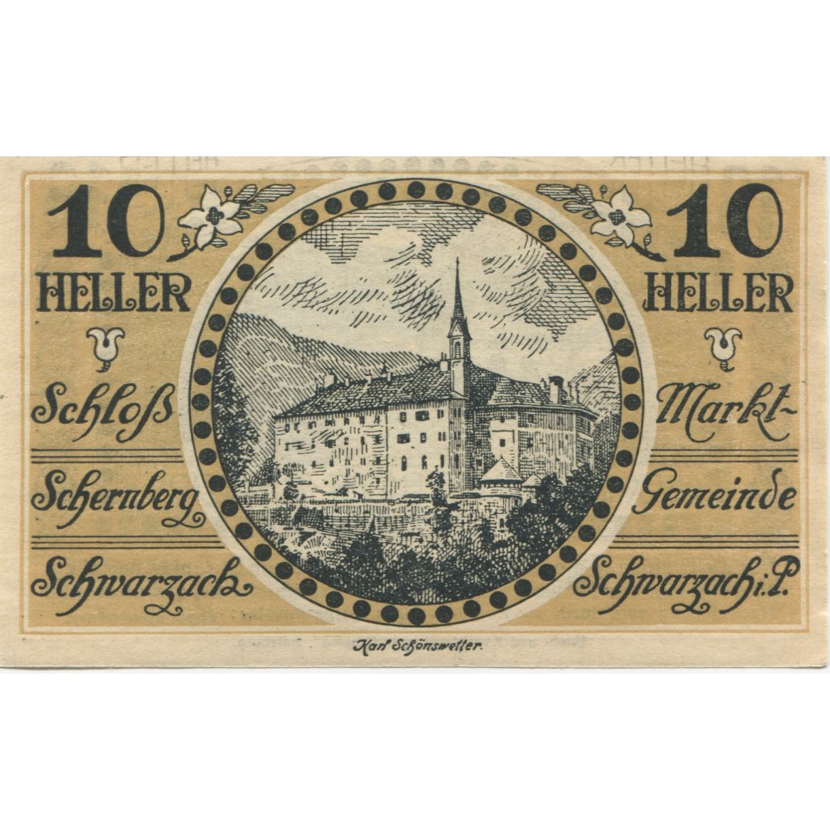 Billete, Austria, Schwarzach, 10 Heller, château 1920-12-31, SC Mehl:FS 978