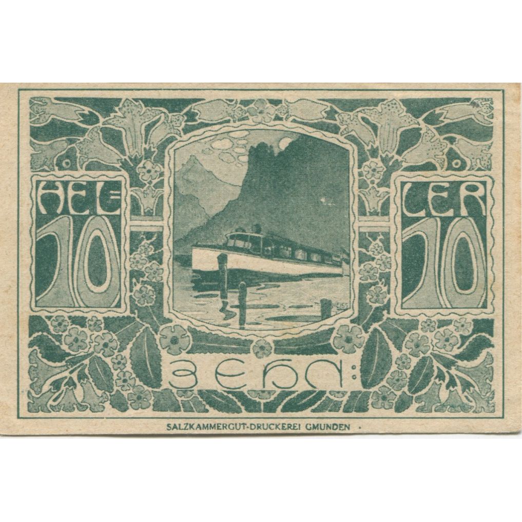 Billete, Austria, Ebensee, 10 Heller, bateau 1920-12-31, EBC+, Mehl:FS 143