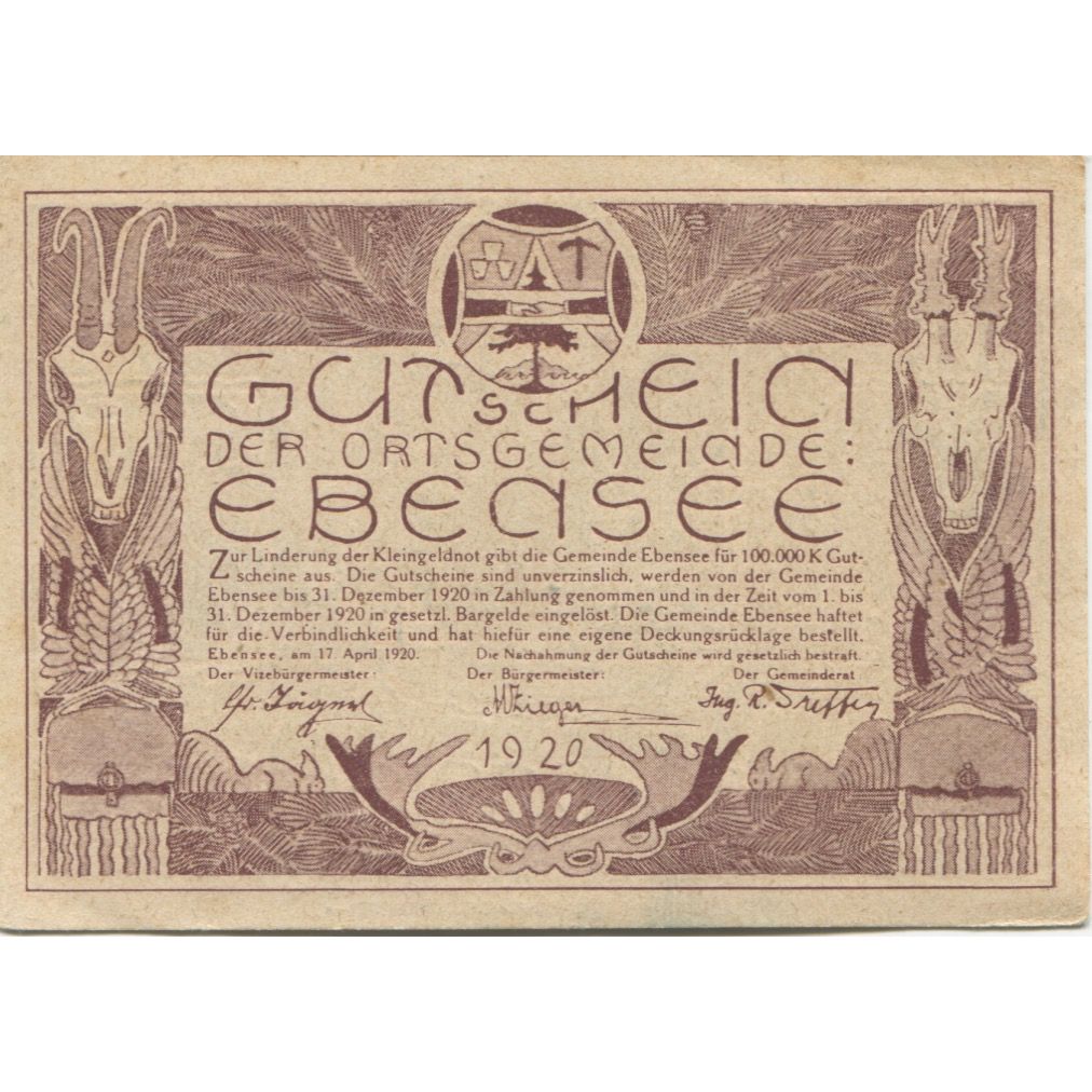 Billete, Austria, Ebensee, 20 Heller, montagne 1920-12-31, EBC+, Mehl:FS 143
