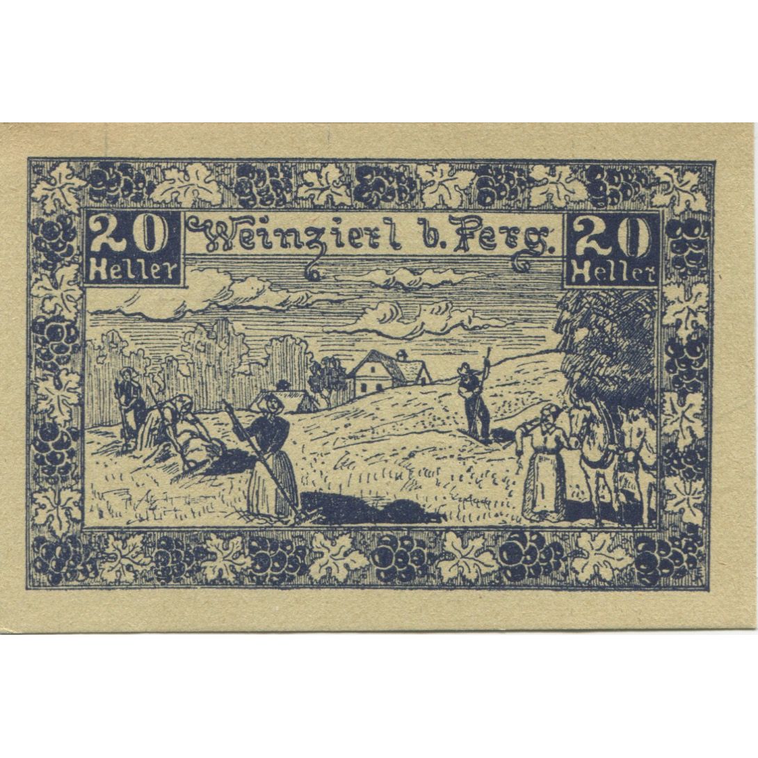 Billete, Austria, Weinzierl, 20 Heller, champs, 1921, SC, Mehl:FS 1152a