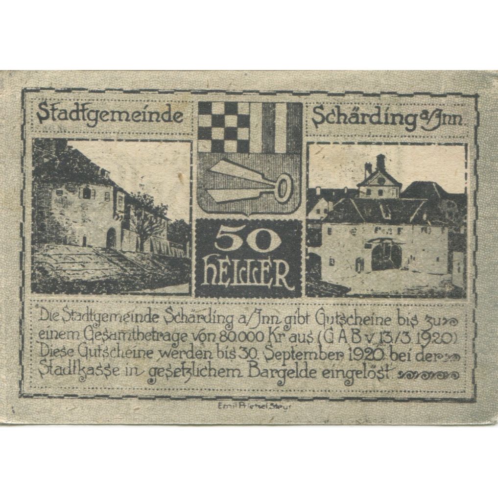 Billete, Austria, Schärding, 50 Heller, fleuve 1920-09-30, SC, Mehl:FS 951I