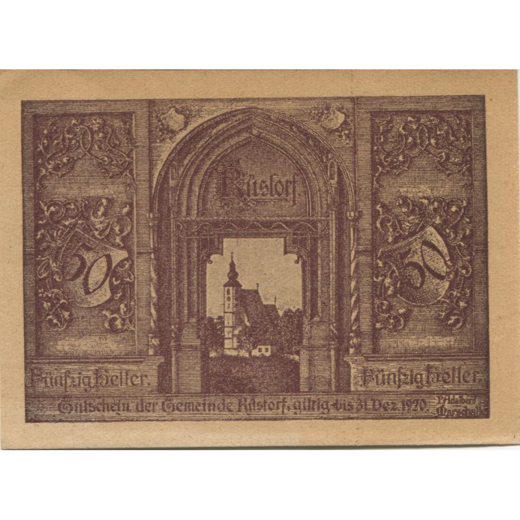 Billete, Austria, Rustorf, 50 Heller, porte, 1920, 1920-12-31, SC, Mehl:FS 856I