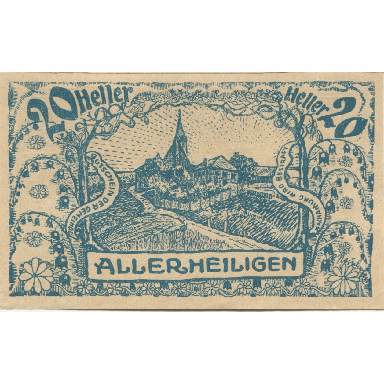 Billete, Austria, Allerheiligen, 20 Heller, Eglise 1920-12-31, SC Mehl:FS 21a3