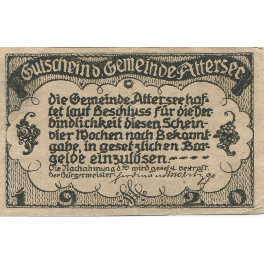 Billete, Austria, Attersee, 20 Heller, Eglise, 1920, SC, Mehl:FS 60a