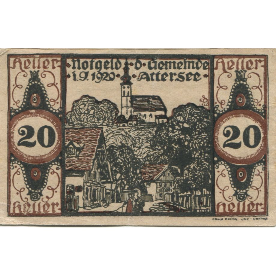 Billete, Austria, Attersee, 20 Heller, Eglise, 1920, SC, Mehl:FS 60a
