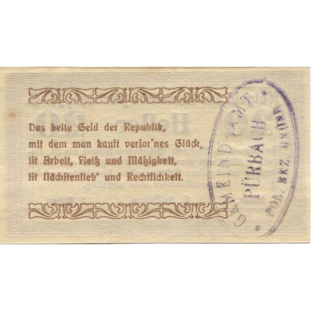 Billete, Austria, Pürbach, 20 Heller, valeur faciale, 1920 SC Mehl:FS 793II