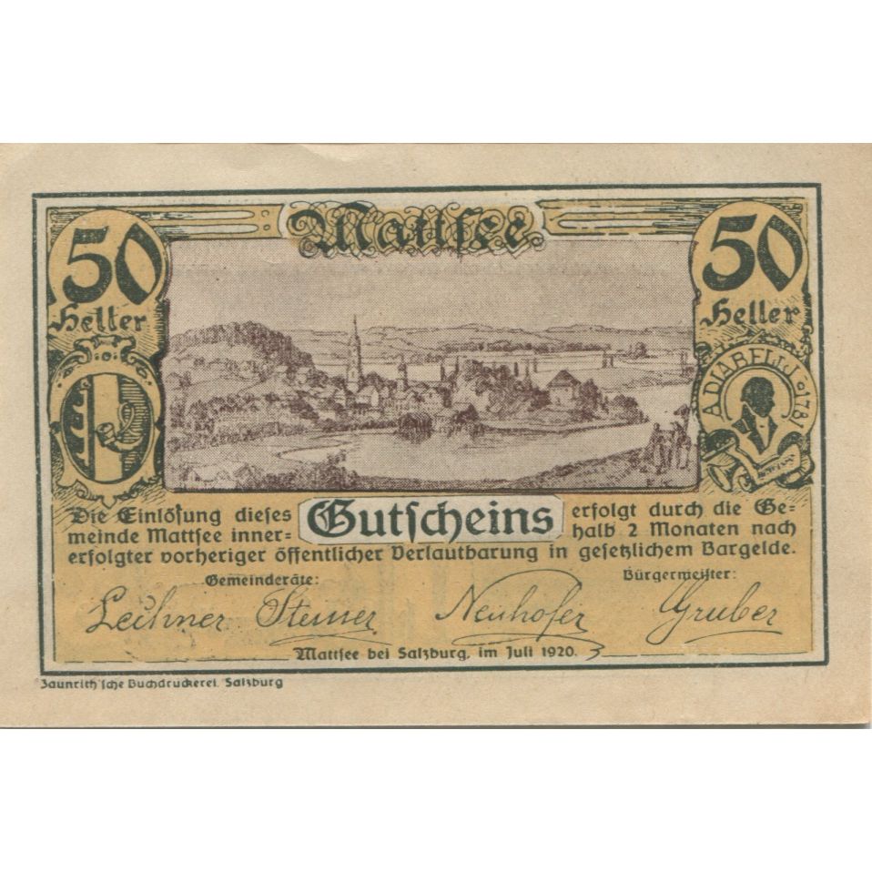Billete, Austria, Mattsee, 50 Heller, paysage, 1920, SC, Mehl:FS 596a