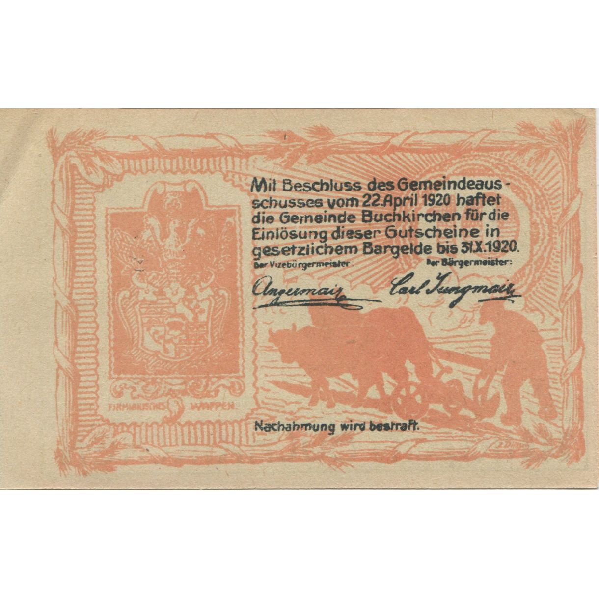 Billete, Austria, Buchkirchen, 10 Heller, ecole 1920-10-31, SC, Mehl:FS 114a
