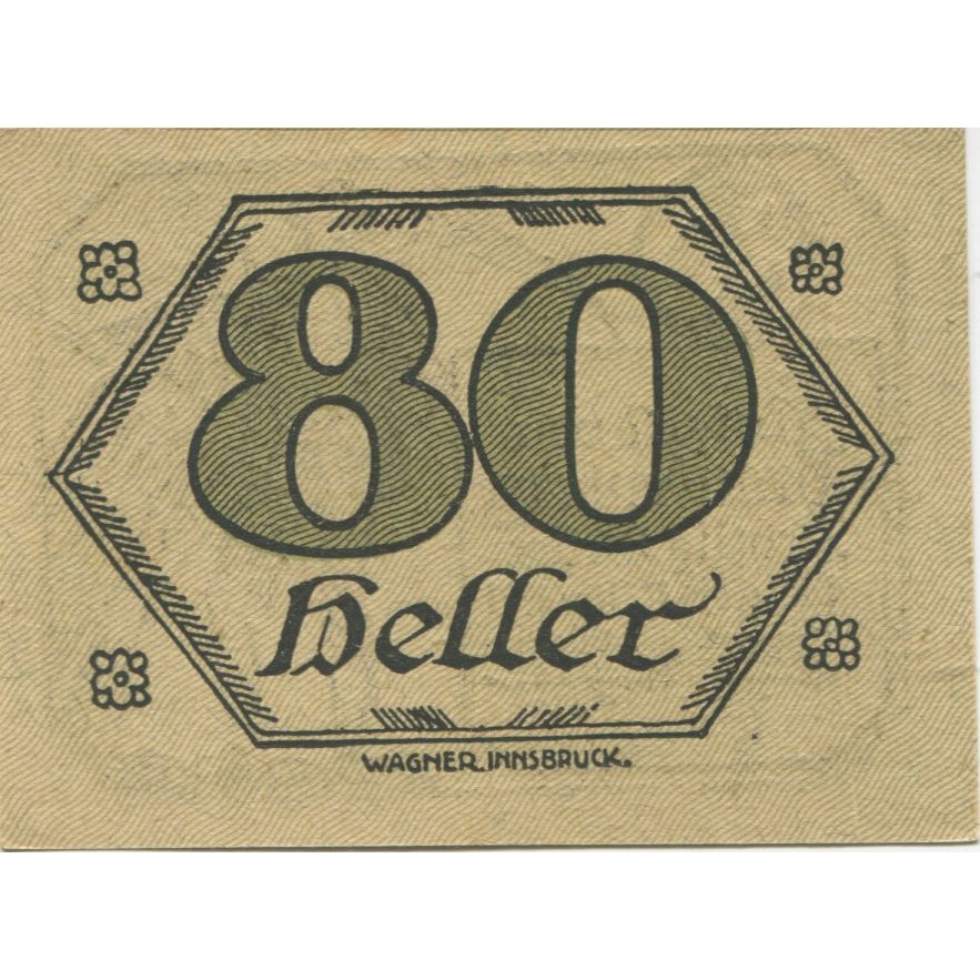 Billete, Austria, Brandenberg, 80 Heller, blé 1921-01-31, SC, Mehl:FS 99c