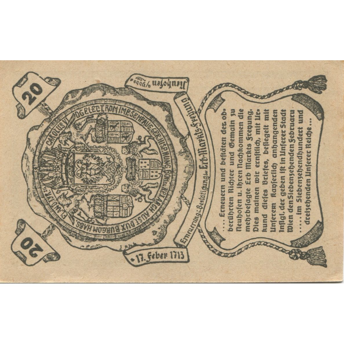 Billete, Austria, Neuhofen, 20 Heller, épée 1920-12-31, SC Mehl:FS 651c