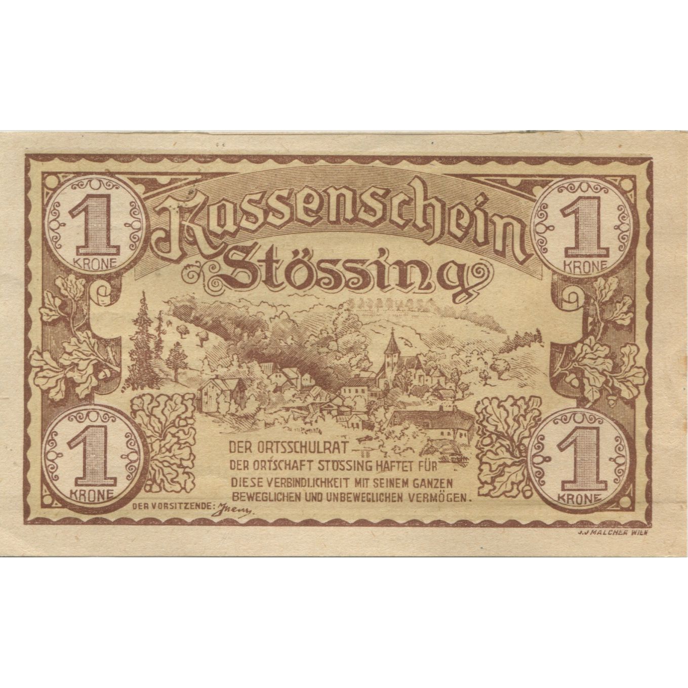 Billete, Austria, Stossing, 1 Krone, village 1920-09-30, EBC, Mehl:FS 1040